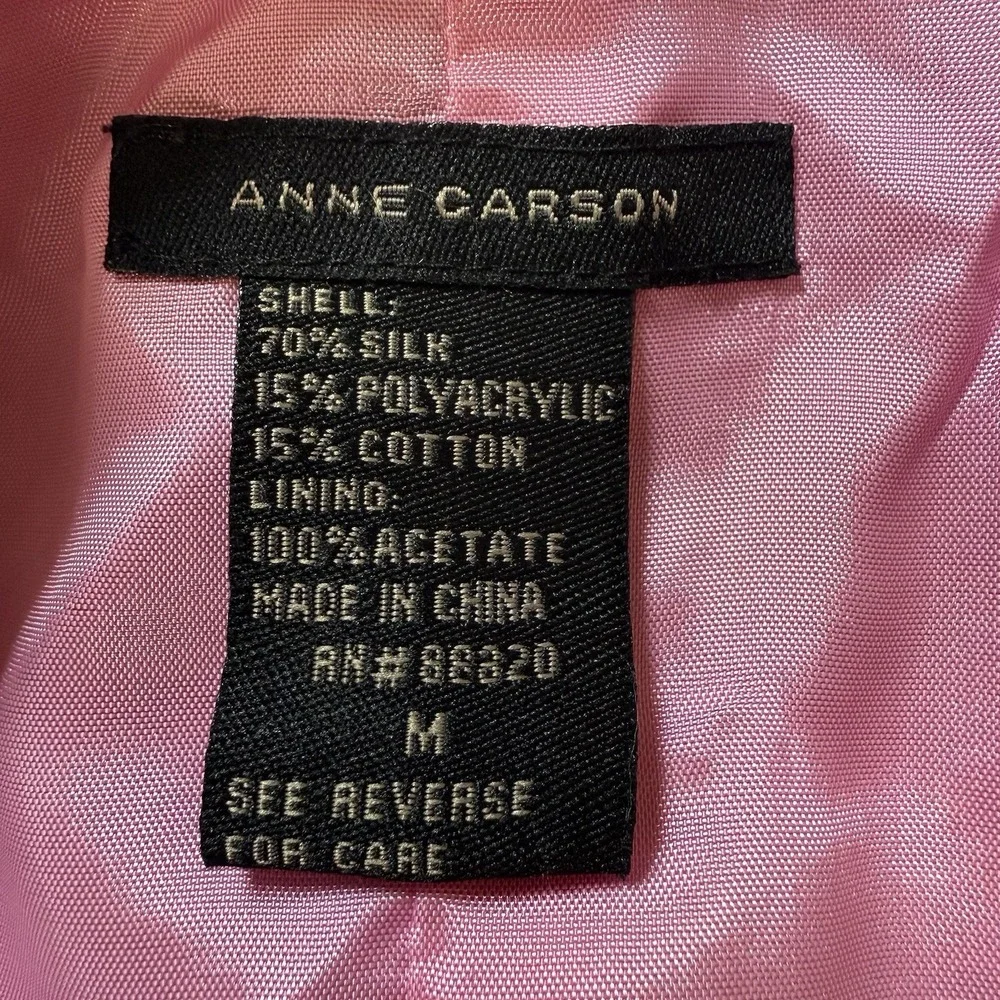 Anne‎ Carson Silk Tweed Blazer M Jacket Pink Frayed Hem Office Career Barbiecore